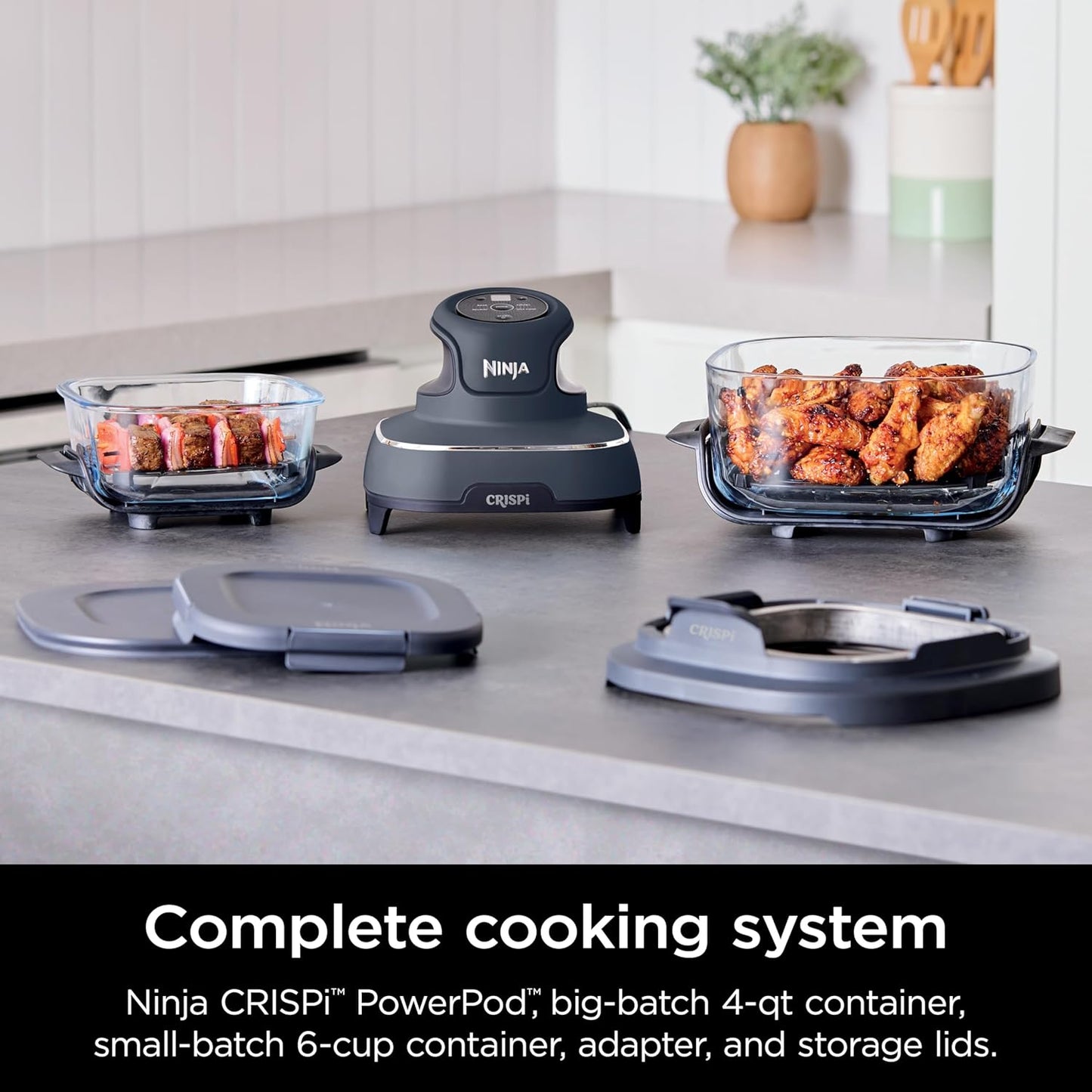 Ninja Crispi Air Fryer, 4 QT Cooking System with 6-Cup Glass Containers